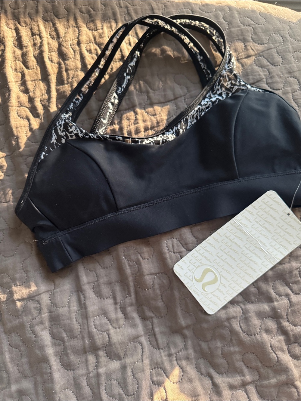 lululemon athletica Black Sports Bra with Monochrome Printed Trim - Picture 1 of 7